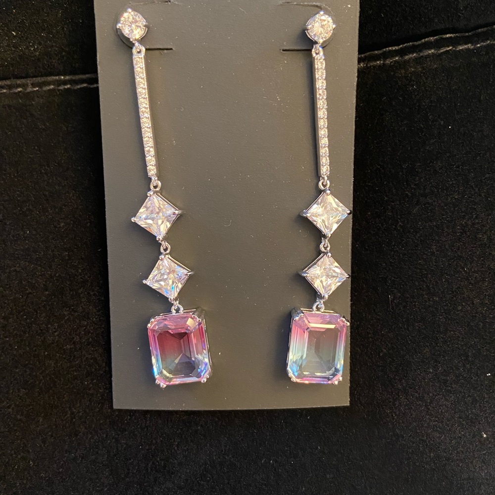 Purple Ombre Rhodium Amethyst. Earrings. NWT. Retail says $110.